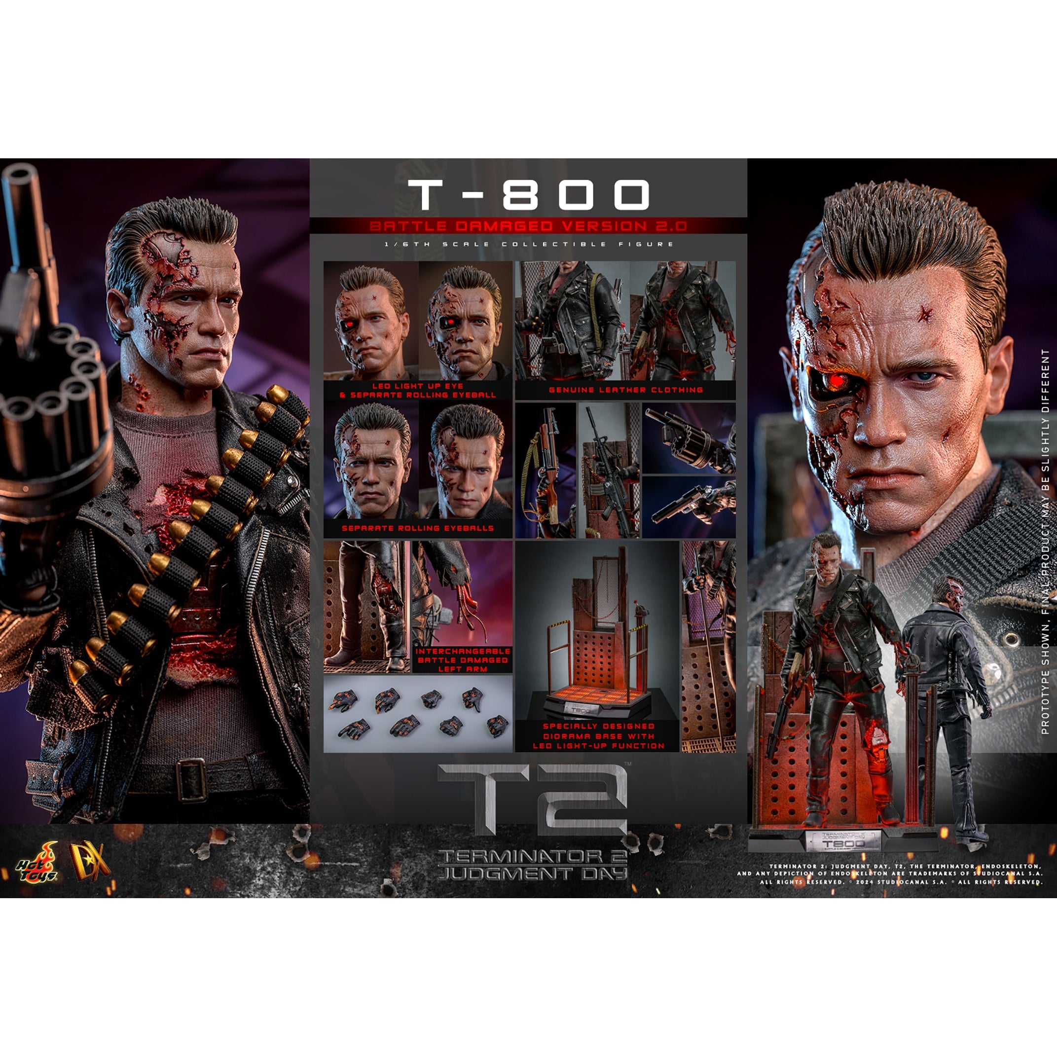 Hot Toys T-800 (Battle Damaged Version 2.0)  Terminator 2: Judgment Day Dx46 1/6th Scale Figure